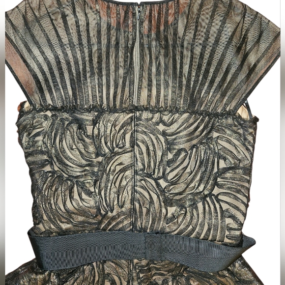 Tadashi Shoji Floral Black Gold Midi Cocktail Dress Size 6 - Picture 4 of 13